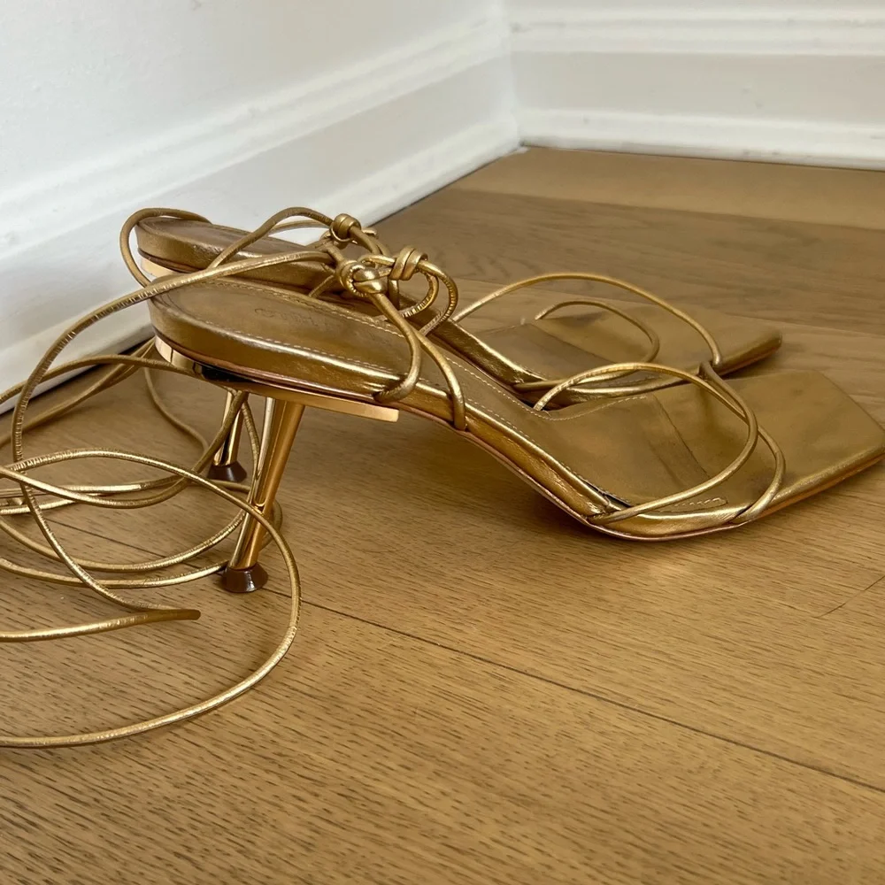 Cult Gaia Sanam Metallic Leather Lace-up Sandals 39 - Picture 3 of 4